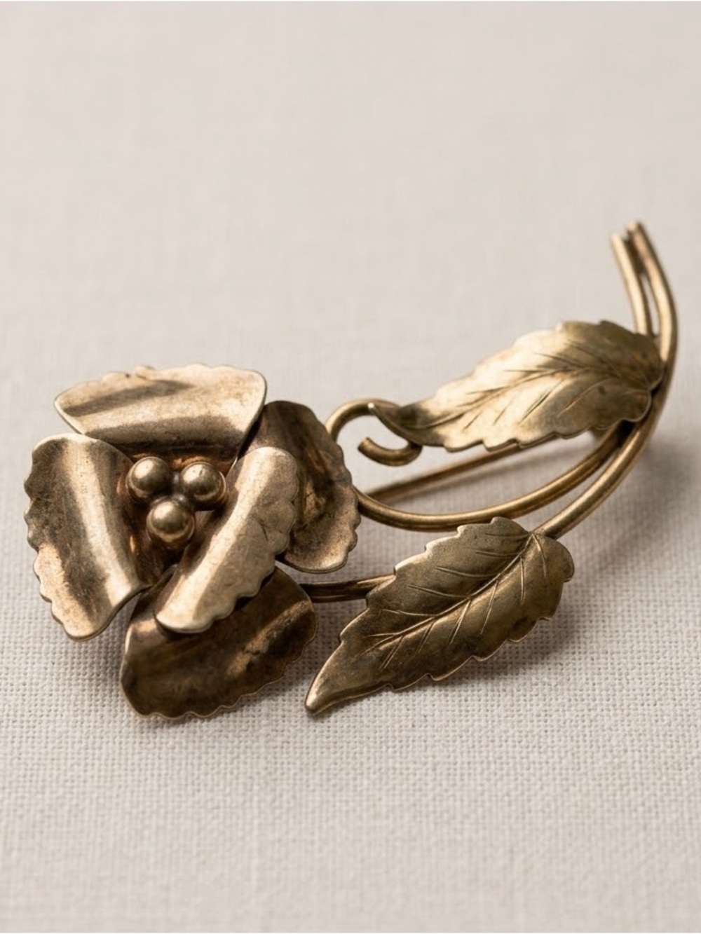 Vintage Krementz 14K Gold Overlay Flower Spray Brooch Pin Fur Clip